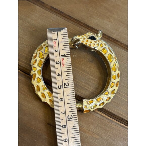Giraffe Design Enamel Hinged Bangle Bracelet With Rhinestone Eyes & Gold-Tone Me - Picture 6 of 11